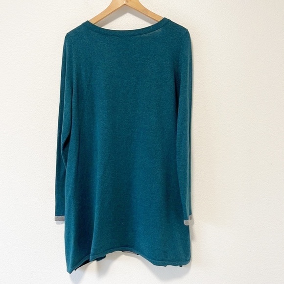 Soft Surroundings Sweater Tunic Long Sleeve Teal Gray Striped Size Large - Picture 7 of 10